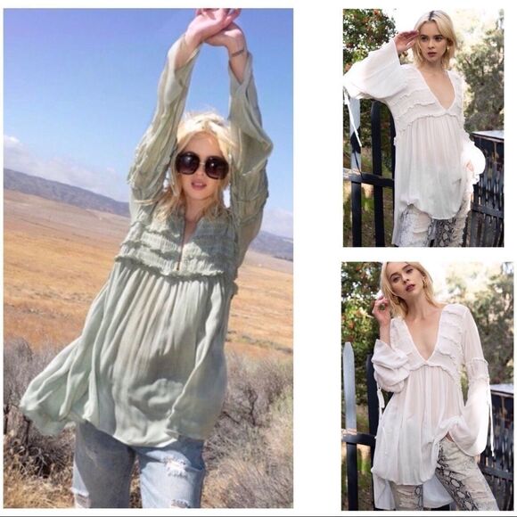 SAGE Tunic with Ruffles & Bell Sleeves - Picture 1 of 14